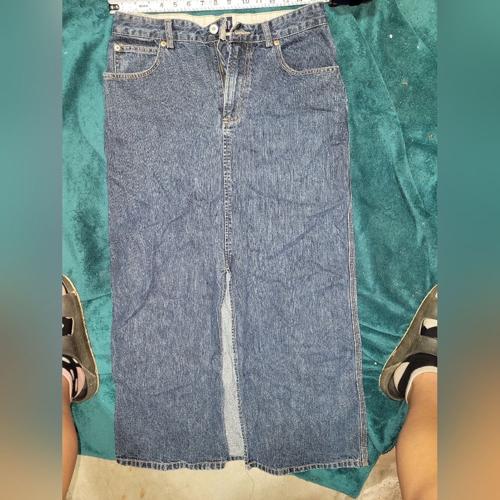 GAP Dark Blue Denim Maxi Skirt with Front Slit